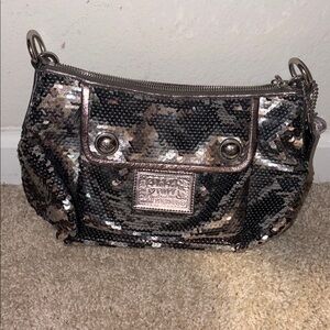 Coach Black and Silver Sequin Wristlet